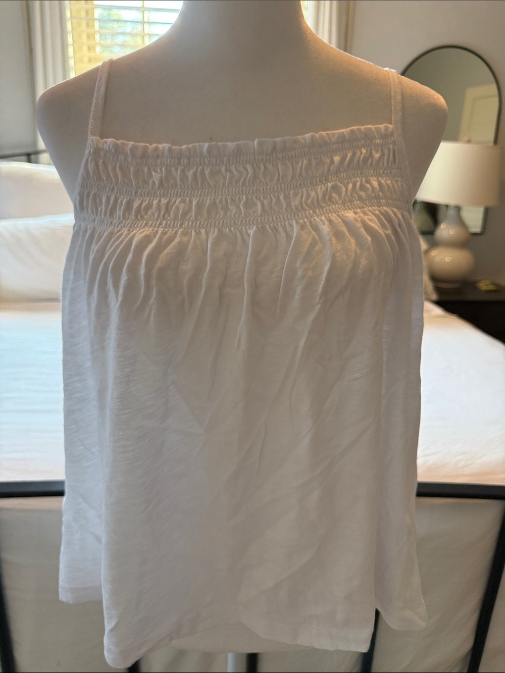 ZSupply Smocked White Spaghetti Strap Camisole Tank